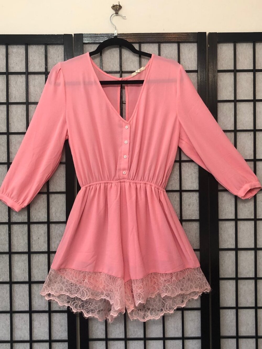 Illa Illa S Long Sleeve Barbie Pink Romper Lace Hem On Shorts Thin Soft Light